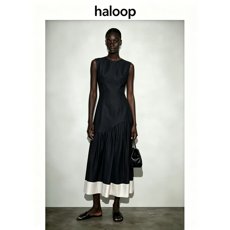 Haloop Outfit Off-Shoulder Sleeveless Color-Blocked Waist-Cinching Dress Women's 2026 New Elegant Little Black Dress Formal Dress Haloop Outfit Off-Shoulder Sleeveless Color-Blocked Waist-Cinching Dress Women's 2026 New Elegant Little Black Dress Formal Dress