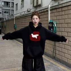 Heavy weight Cotton Hooded Sweatshirt Women's New arrival Best Selling American Loose Fleece-lined thickened Fall and winter High Street Mid Length Long Length Hoodie Trendy