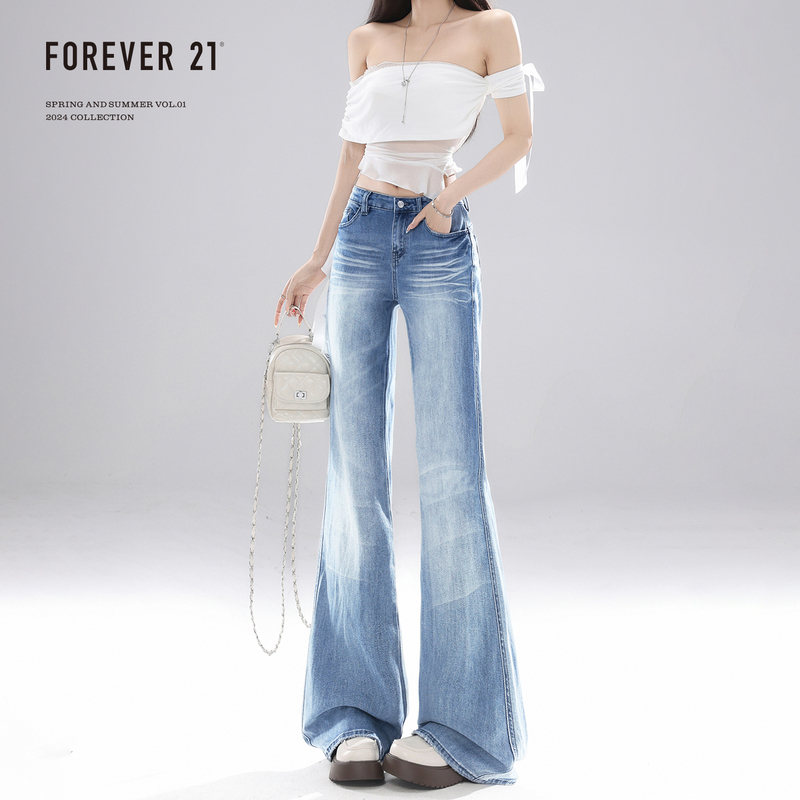 Forever 21 Summer Blue Low-Waisted Flared Jeans for Women with a Stylish Design That Doesn'T Hug the Legs, Has a Draping Effect, and Makes You Look Slimmer