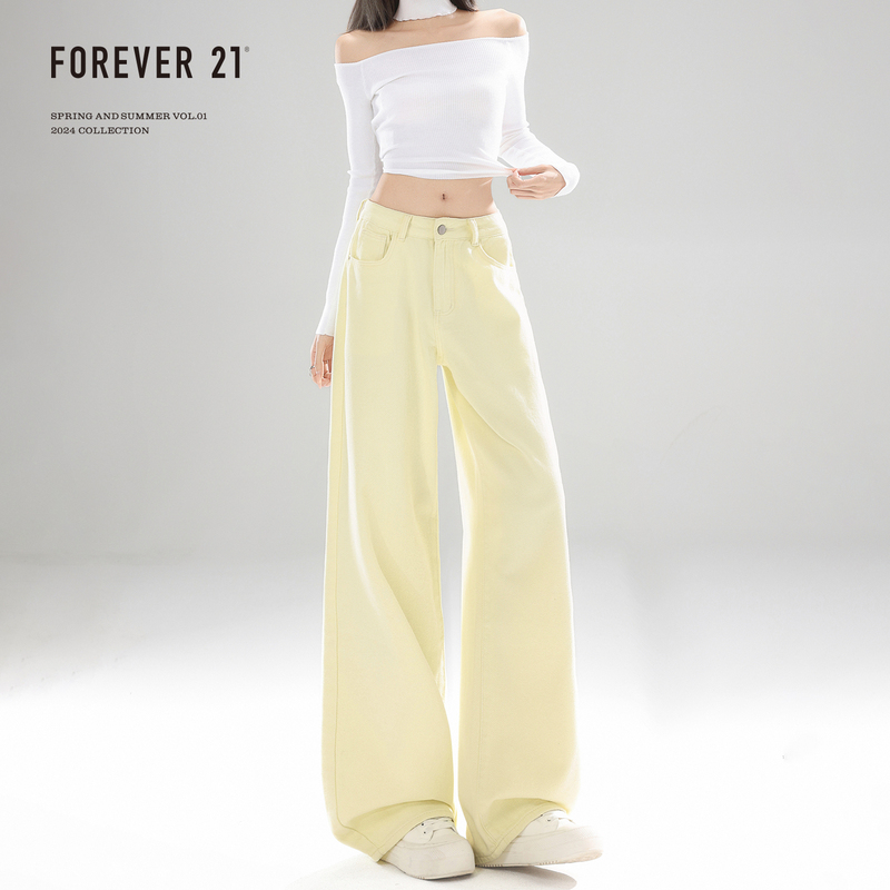 Forever 21 American-Style Light Yellow Slim Straight-Leg Jeans for Women 2026 Super Popular High-Waisted Loose Slimming Wide-Leg Pants
