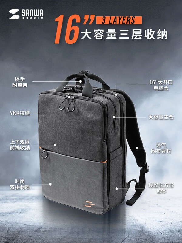 Japanese Sanwa Lightweight, Stylish and Simple Dual-Color Design Brand Zipper Backpack Laptop Bag 16inch Hand-Held Women's Design Niche and Attractive Laptop Bag ins