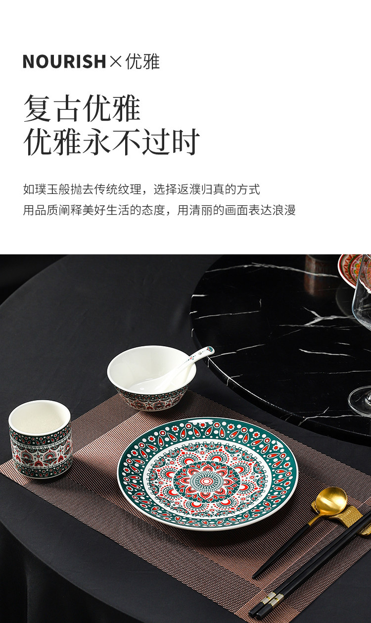 酒店餐厅创意复古彩绘碗勺碟花茶杯特色会所包厢摆台餐具四件套详情3