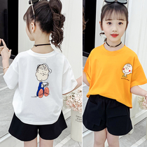 Girls short-sleeved T-shirt 2021 new summer clothes loose casual top childrens undershirt foreign style cotton t-shirt