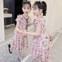 Girls Floral Chiffon dress 2021 new summer Sundress Girls Western style skirt children princess dress