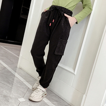 Girls  pants 2021 new spring thickened woolen pants Medium and large childrens solid color casual pants loose pants