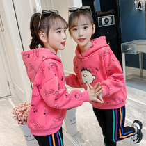 Girls velvet sweater 2021 new winter clothes small medium and large children hooded thickened tops foreign style fashionable pullover tide