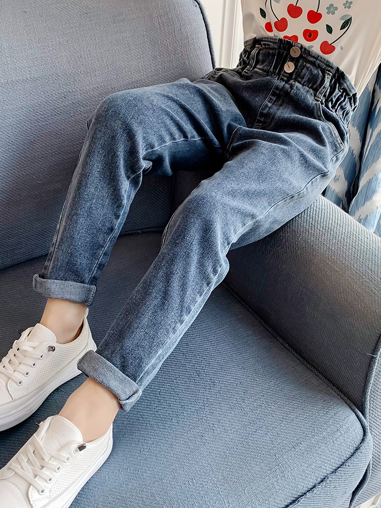 Girls jeans spring and autumn wear 2021 new Korean version of the foreign school children's pants slim-fit middle and large children's cigarette tube pants