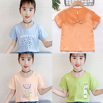 Girls  short-sleeved T-shirt 2021 new summer dress Western style childrens cotton top medium and large childrens casual loose and wild tide T-shirt