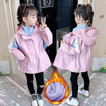 Girls  coat 2021 new winter clothing plus velvet thickened three-in-one windproof stormtrooper jacket in the big child mountaineering two-piece set