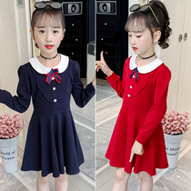 Girls  long-sleeved dress spring and autumn 2021 new foreign style childrens princess dress big childrens skirt net red college style