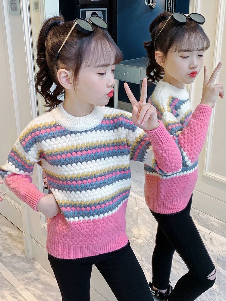 Girls sweater 2021 new spring dress foreign-style sweater children in the fashionable tampon fashionable tidal wave