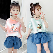Girls short-sleeved T-shirt 2021 new summer foreign style cotton T-loose top girls children in large children T-shirt tide