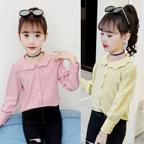 Girls  shirts 2021 new spring Western style childrens middle and large childrens checkered doll collar top shirt jacket fashion