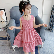 Girls summer Plaid dress 2021 new Korean version of the foreign style children sleeveless sundress net red princess skirt