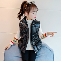 Girls cotton vest 2021 new winter clothes wear foreign style large children bright lint coat waistcoat warm thickened vest