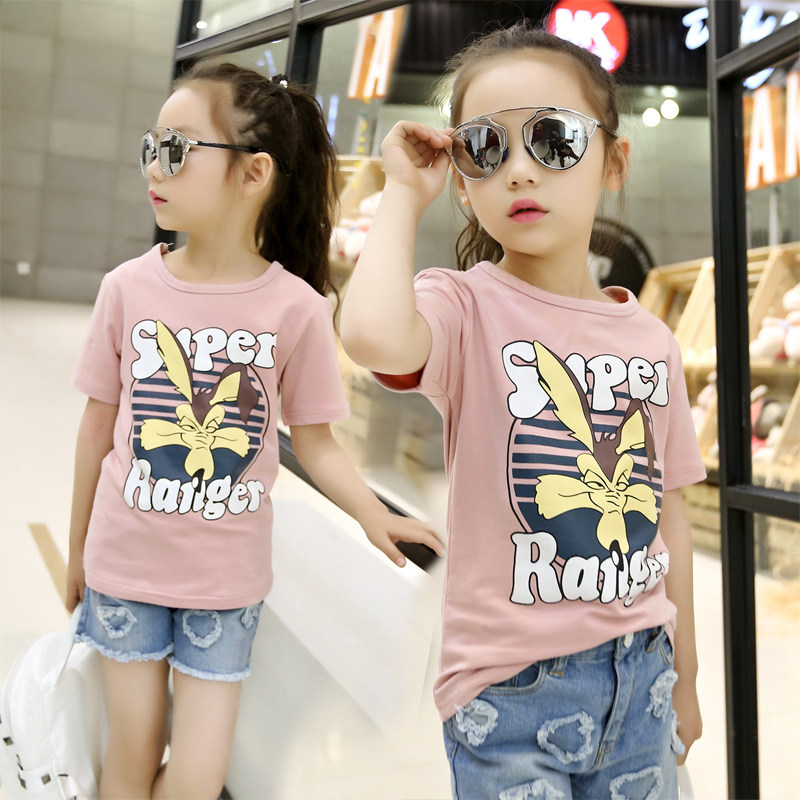 Girls T - shirt 2022 New Summer Cotton Short - sleeved Child with a Big Child sweatshirt