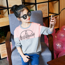 Girls  T-shirt 2021 new autumn long-sleeved base coat Childrens middle and large childrens knitted long-sleeved T-shirt cotton top