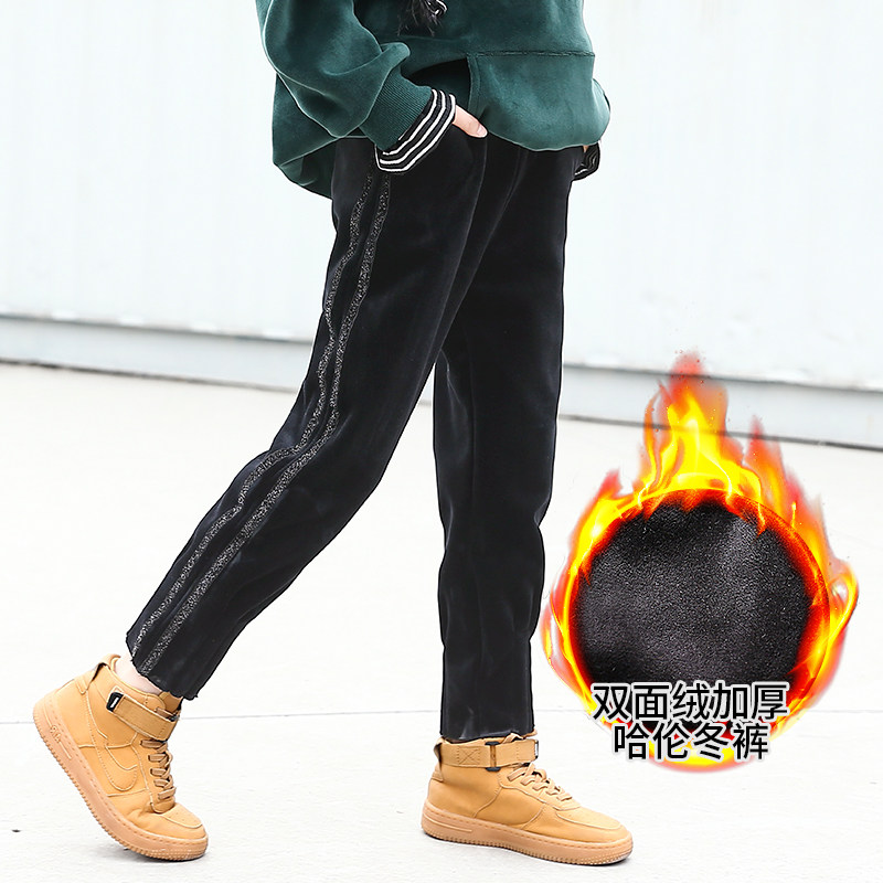 Girl Garnapped pants 2022 new children CUHK Thickened Cotton Pants Foreign Pine Fabric Casual Inner Hitch Pants