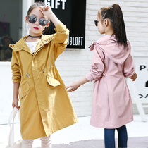 Girls  coat 2021 new autumn long-sleeved cardigan childrens hooded top medium-large childrens medium-long cotton windbreaker tide