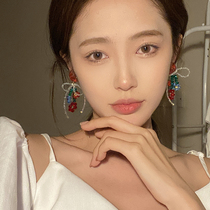 Red Heart Flower String Bead Earrings Spring Summer Color Crystal Sweet Bow Earrings Personalized Earrings