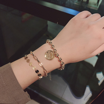 ins Cold wind metal coin coin Multi-layer chain three-piece bracelet Niche design Wild hipster jewelry