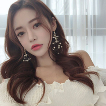 South Korea Dongdai Diamond Pearl Fish Line Hanging S925 silver needle ear pearl ear pearl in long face thin ear decoration