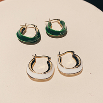 Cold wind Green drop glaze geometric irregular circle earrings female Korean personality retro temperament earrings earrings