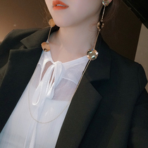 Earring necklace integrated long temperament stream Suzuki cold wind metal round ear crash exaggerated tidal decoration