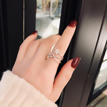 Korean fashion personality multi-layer cross flower opening ring female light luxury Net Red index finger ring girlfriend tail ring