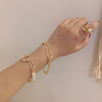 South Korea East Gate with pearl chain pin bracelet personality temperament cold wind metal bracelet jewelry female