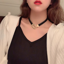 Net red with hip-hop simple leather necklace personality hipster metal buckle collar choker short chain neck accessories