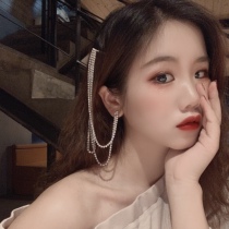 Net red long tassel hairclip earrings integrated new hipster temperament shiny rhinestones one word clip ear jewelry female