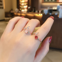 South Korea Dongdamen Sen is a girls heart crystal flower ring sweet fresh love drill open mouth index ring