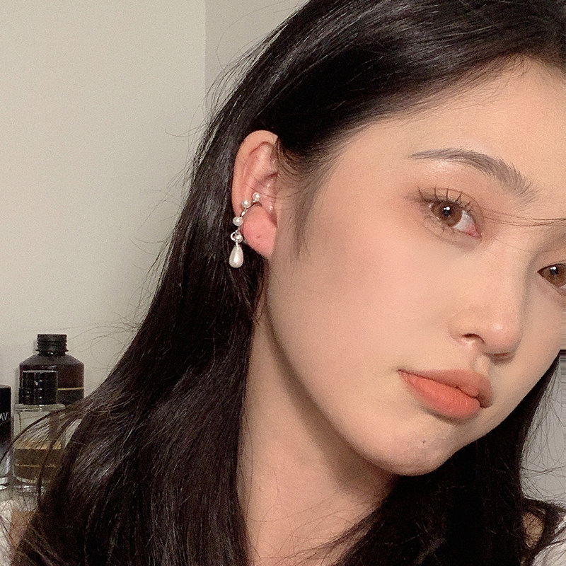 ins high level sensation lukewarm pearl pendant ear clip asymmetrical earbone clip individuality new wave without earthy ear accessories