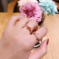 Japan and South Korea hipster Girl Flower Ring Female Sweet Crystal Flower Opening Ring Student Girlfriend Jewelry