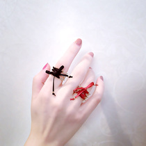 Simple and exquisite personality Hollow strap ring Cute diamond-set lace-up bow ring wide version of the index finger ring jewelry