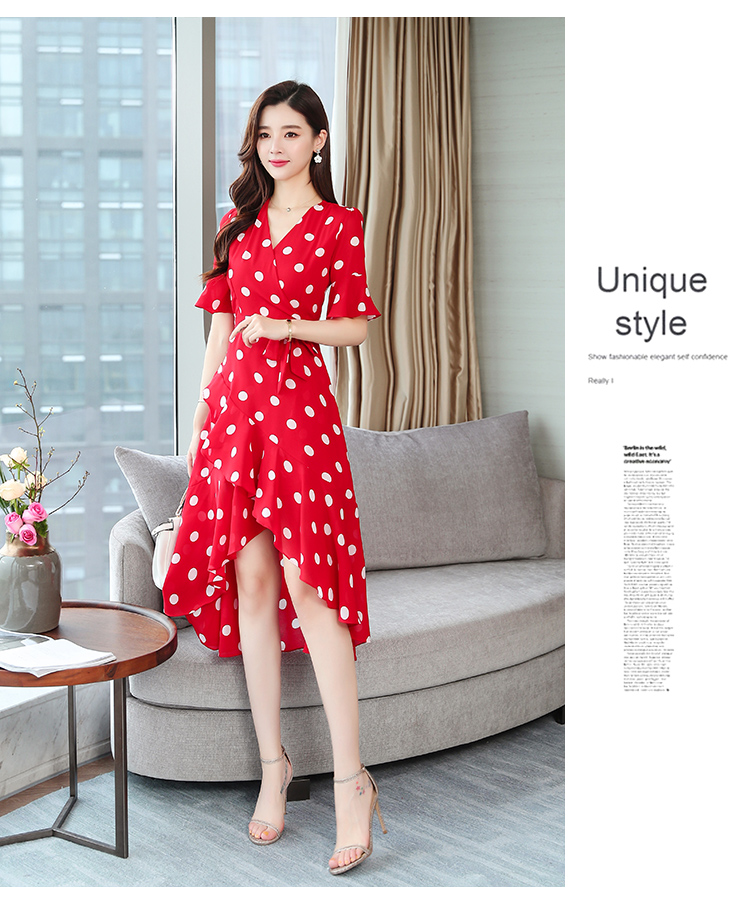 VK旗艦店 韓系復古氣質顯瘦不規則波點短袖洋裝