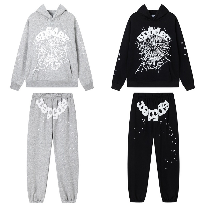 Meichao Sp5Der Spider Web Foam Letter Print Unisex Hooded Sweatshirt Casual Pants Autumn and Winter Fleece-Lined Set Meichao Sp5Der Spider Web Foam Letter Print Unisex Hooded Sweatshirt Casual Pants Autumn and Winter Fleece-Lined Set