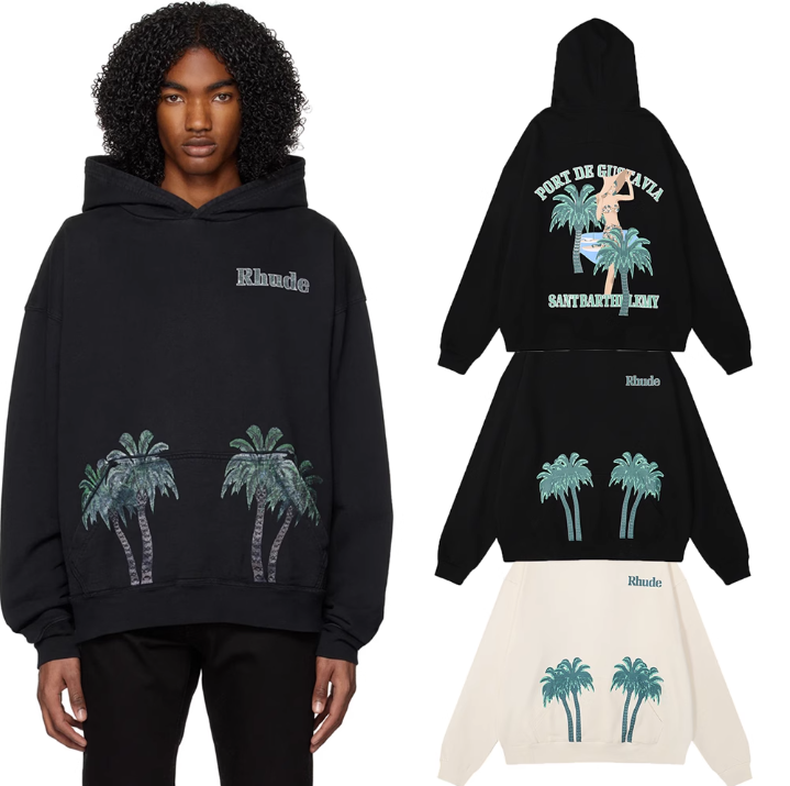 Meiphao Rhude Port de Gustavia Coconut Tree Beach Beach Beach Beauty Printing Loose Casual Host Collus