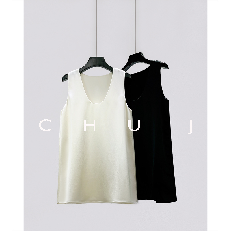 Chujian Original Design Women's Clothing Imported from Japan Triacetate Sleeveless Shirt U-Neck Mid-Length Vest Top