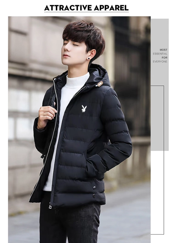 Áo khoác nam mùa đông Playboy 1899 cotton 2018 mới đẹp trai áo khoác ngắn chống gió áo khoác cặp