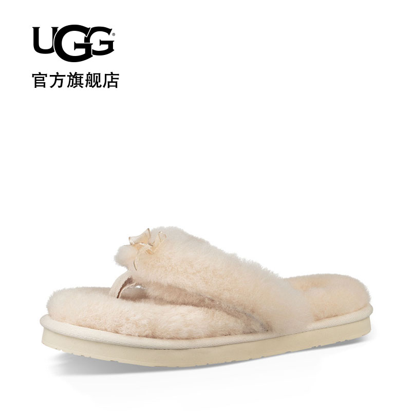 UGG autumn ladies slippers flat bottom casual fashion trend bow fairy plush sandals 1100250