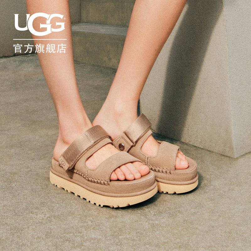 Ugg Summer Women's Fashionable and Comfortable Gold Series Solid Color Thick-Soled Open-Toe Velcro Casual Sandals 1167399