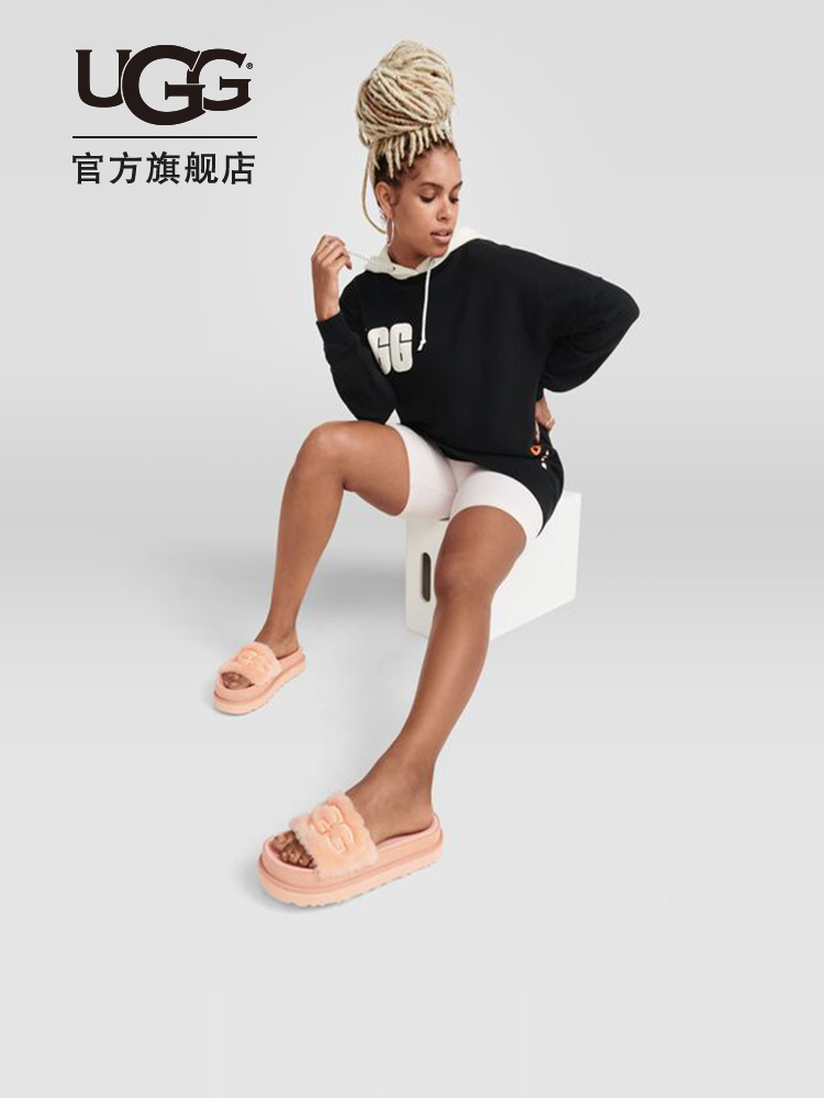 UGG2021 summer ladies sandals flat furry beach fashion LOGO style furry slippers 1111236