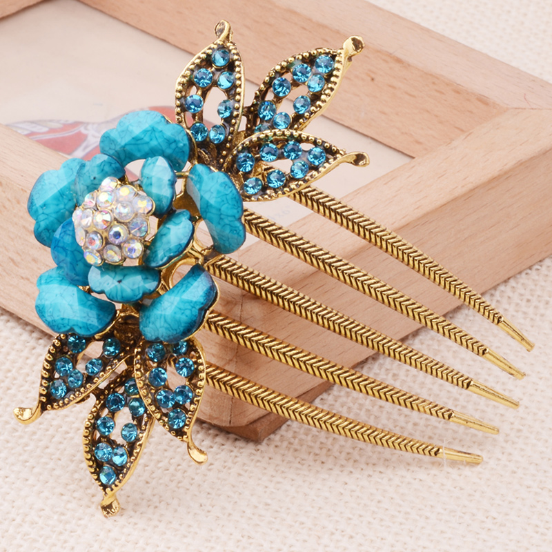 Retro nơ chèn lược Hàn Quốc kẹp tóc kẹp tóc bóng đầu hoa hoa rhinestone tóc chải tóc phụ kiện tóc - Phụ kiện tóc bộ dây buộc tóc cho bé gái