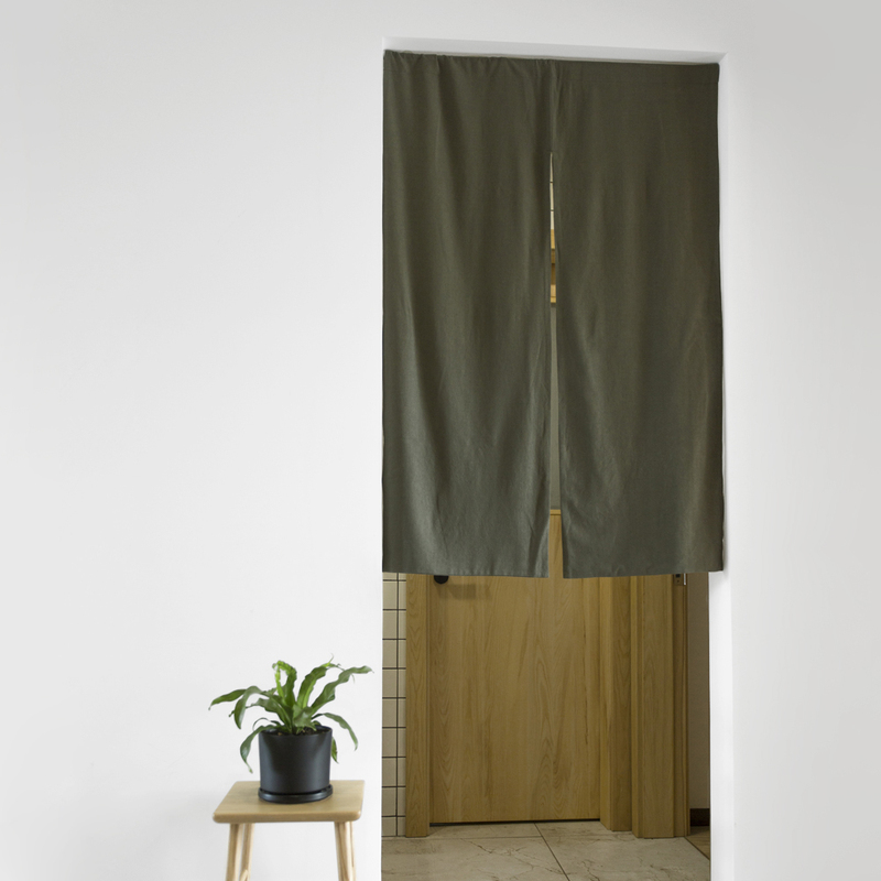 Solid Color Cotton and Linen Door Curtain, Japanese-Style Artistic Half Curtain for Bathroom and Kitchen, Fabric Partition Curtain, No Drilling Required, Includes Rod