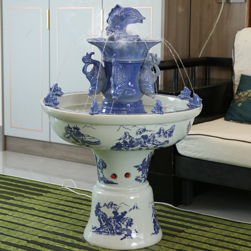 Jingdezhen Ceramic Flowing Water Fortune-Attracting Ornament Circulating Water Oxygenated Fountain for Home Living Room Hotel Clubhouse Fish Tank Decoration Jingdezhen Ceramic Flowing Water Fortune-Attracting Ornament Circulating Water Oxygenated Fountain for Home Living Room Hotel Clubhouse Fish Tank Decoration