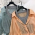Mùa hè 2020 phiên bản mới của Hàn Quốc thiết kế phần mỏng vi trong suốt tay dài khâu áo vest nhỏ giả hai mảnh hàng đầu nữ - Áo sơ mi dài tay