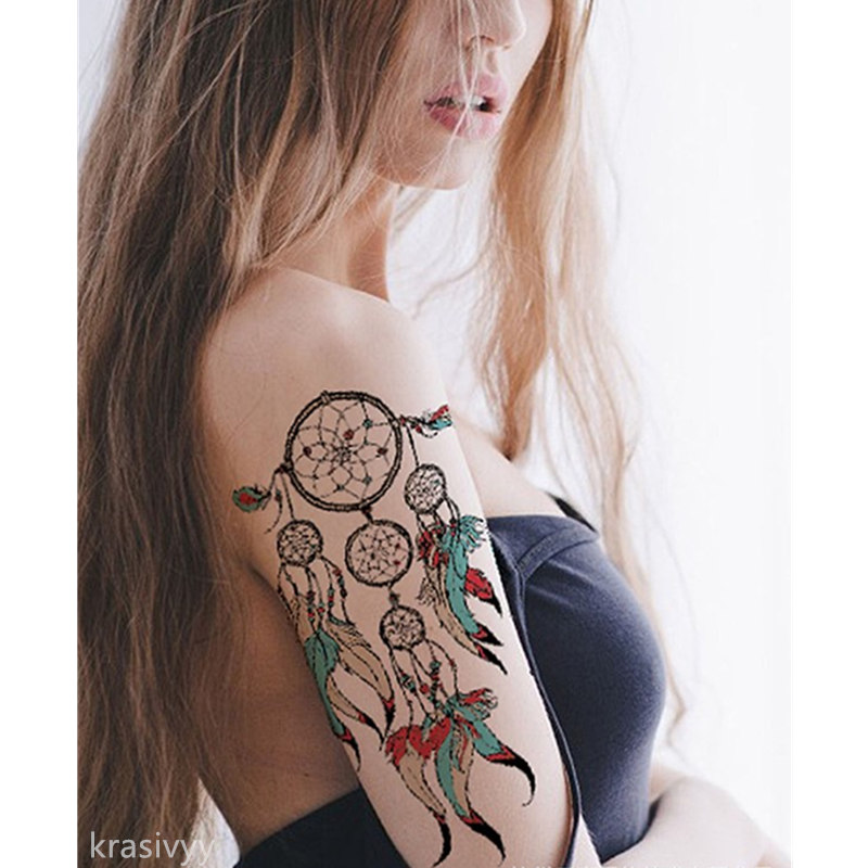 Bán nóng nam và nữ mơ bắt màu hoa cánh tay cơ thể nghệ thuật vẽ thân thiện với môi trường hình xăm dùng một lần dán mô phỏng lông vũ hình xăm dán lâu phai