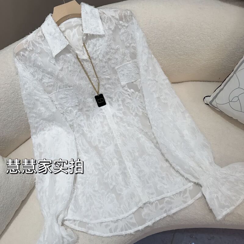 Huihui's Home - New Korean-Style Design Black Rose Lace Long-Sleeve Shirt for Women, Loose Fit, Plus Size, Age-Reducing, Elegant Blouse